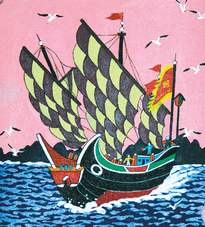 渔民画与古帆船亲密接触